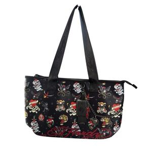 NEW EXCLUSIVE ED HARDY EVE PRINT ICONIC TATTOO TIGER SHOULDER TOTE BAG TOP ZIP